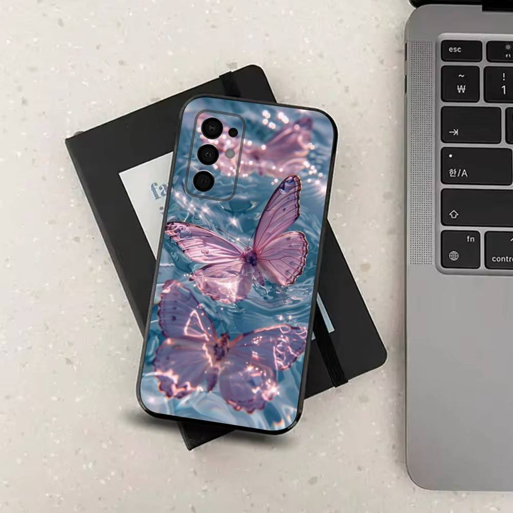 Pink Butterfly Pattern For Samsung Galaxy A73,31,Note,22,71,53,32,72,41,8,9,52,J7,Soft Black Silicone Cover Case