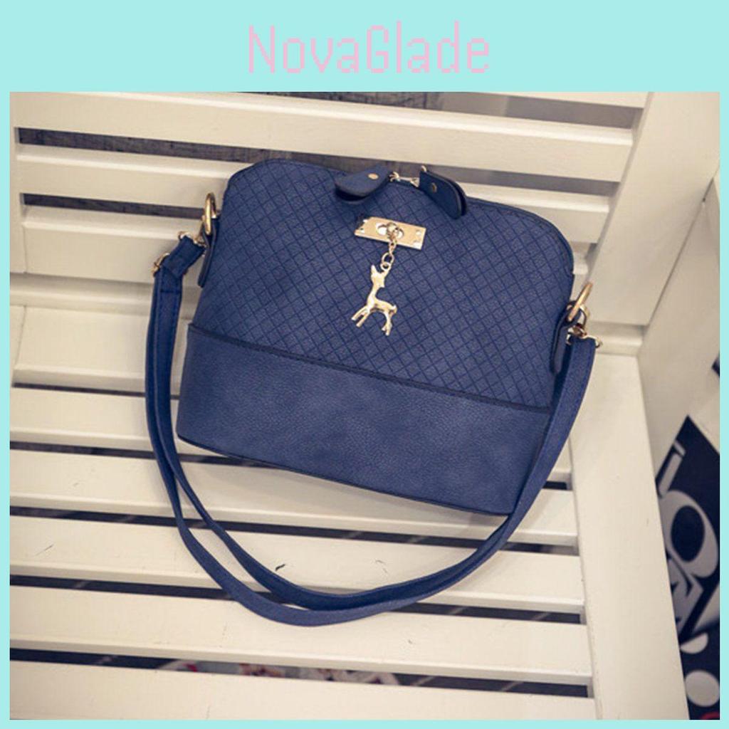 Elegant Square Grid Deer Pendant Shoulder Bag Messenger Tote Women With Premium Pu Leather