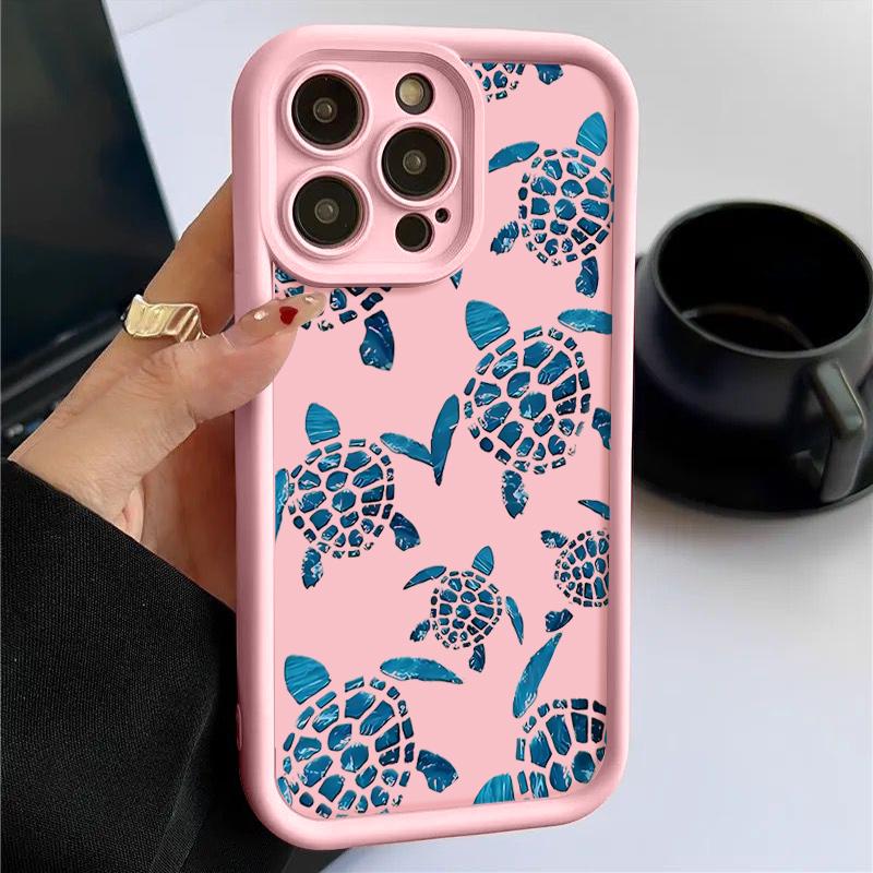 Sea Turtle Pattern Matte TPU Cover Shell For iPhone 16E 16 Pro 15 Pro Max 14 13 12 11 Soft Shockproof Lens Protection Phone Case