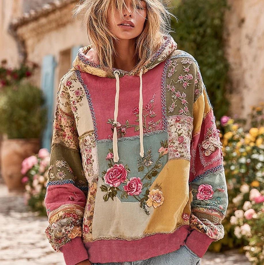 2025 Herbst Winter Retro Schnürung Bedruckter Hoodie