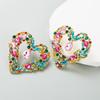 Women's Stud Earrings Creative Love Alloy Electroplated Colored Rhinestones Personalized Exaggerated Earrings