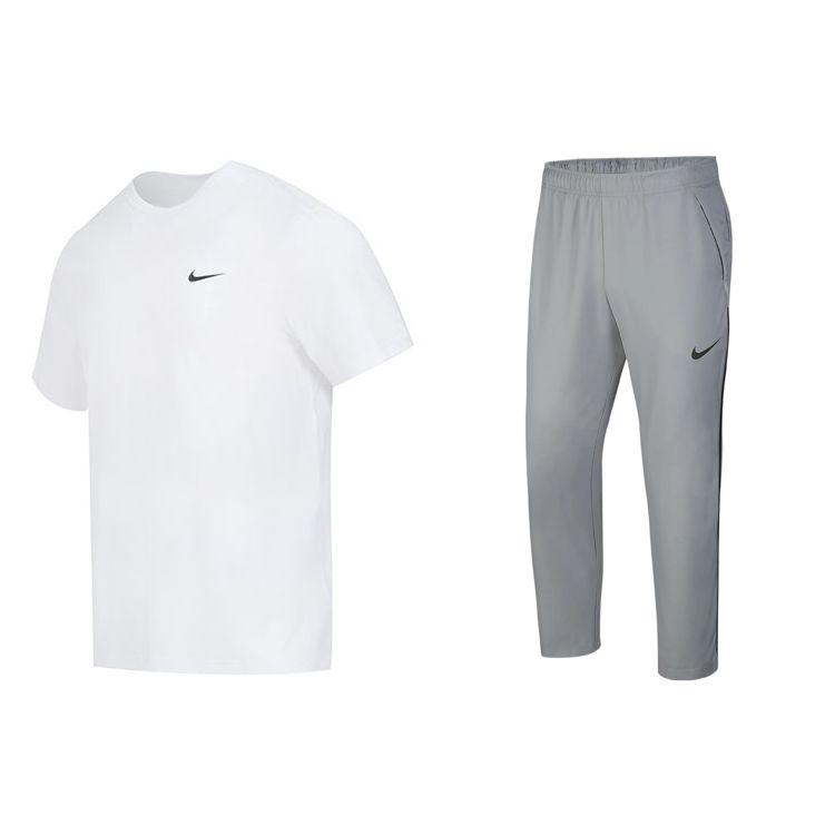 

Nike Пуловер с круглым вырезом с напечатанным логотипом, футболка с коротким рукавом и длинные брюки прямого кроя с эластичной талией, повседневный спортивный комплект, мужские комплекты DV9840-100+DM6627-073 XL