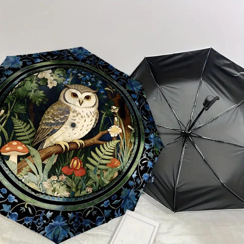 1PC Owl Forest Umbrella-8-Rib Reinforced, Automatic Open, Lightweight & Durable, Cute Fashion Accessory for Outdoor-K1261