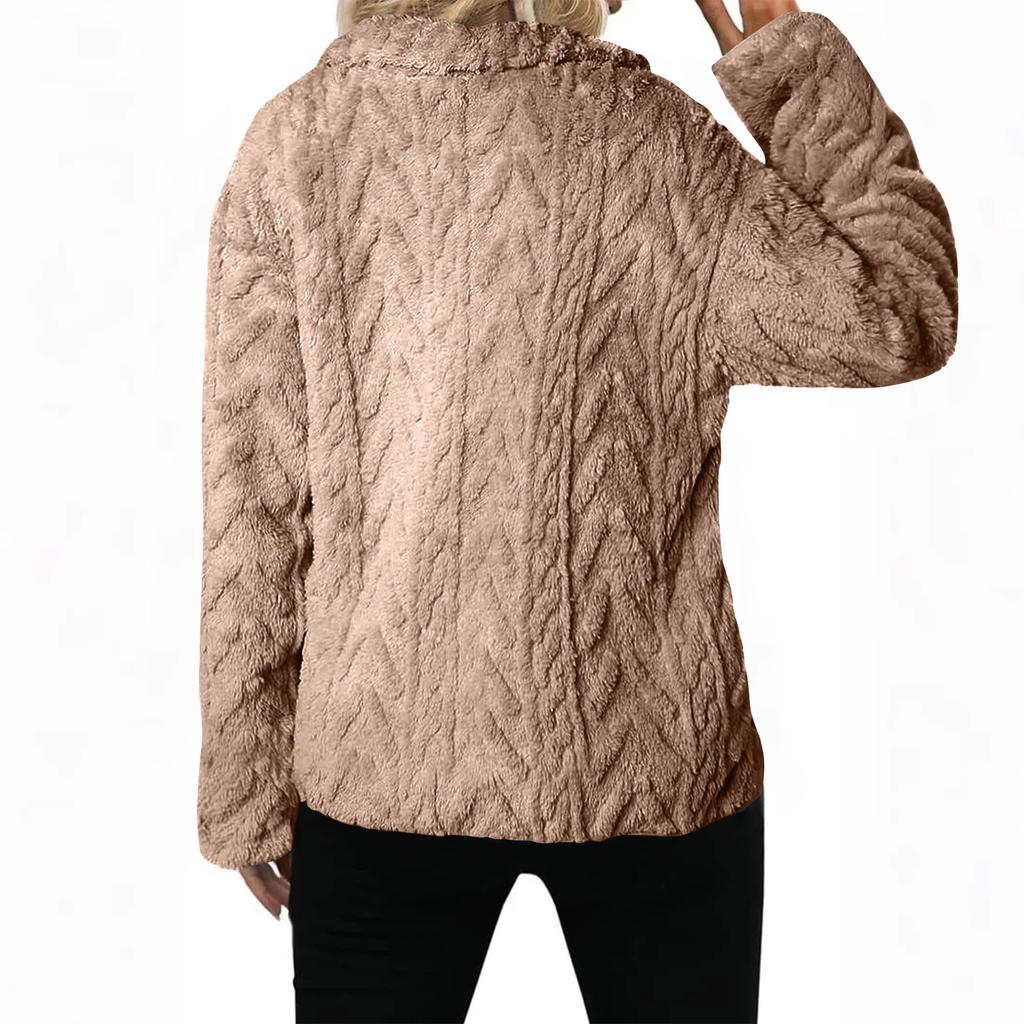Women's Casual Zipper Knitted Stand Collar Sweater Long Sleeve Warm Coat