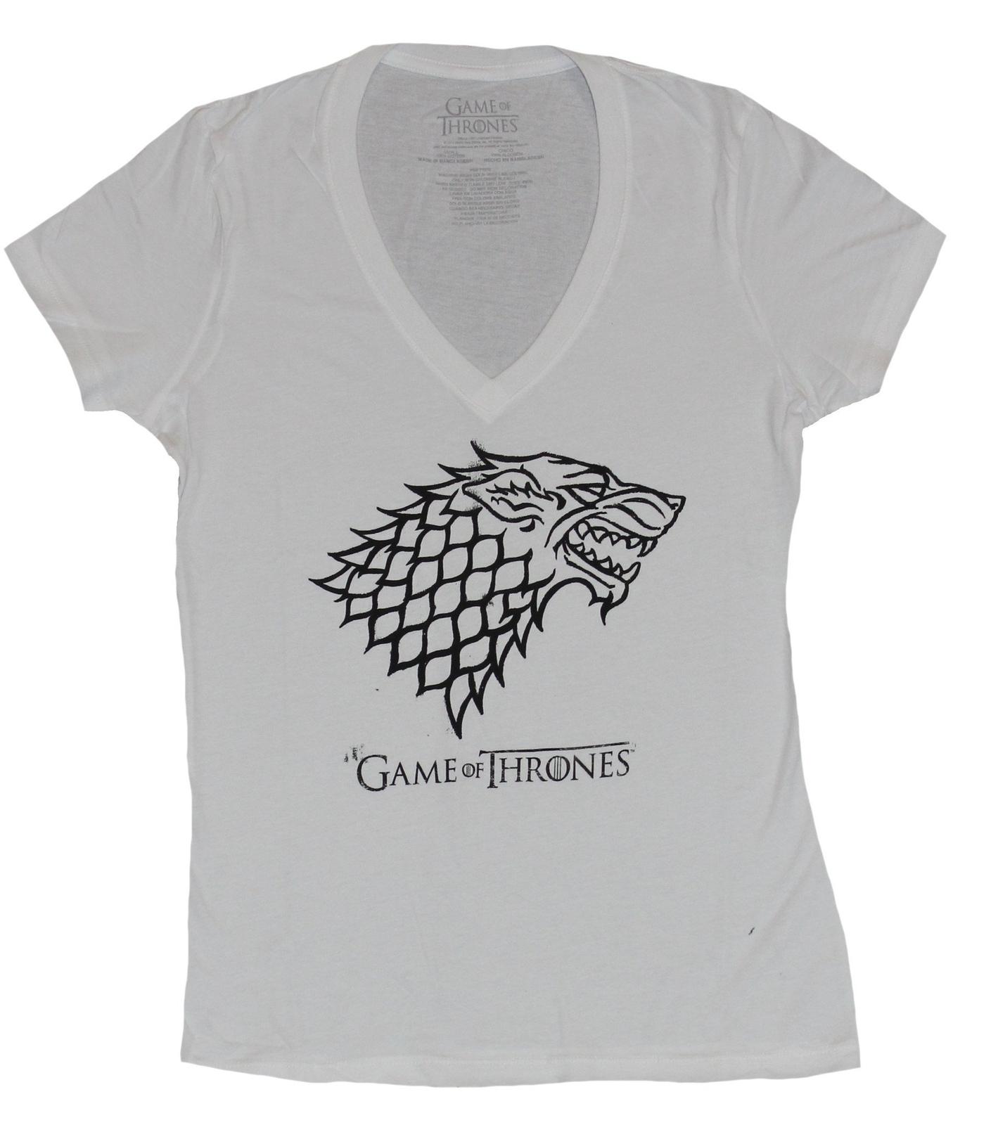 Game of Thrones Girls Juniors V Neck T-Shirt - Stark Wolf Crest Pic XXXXL