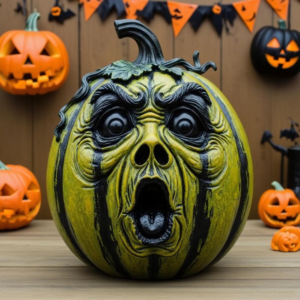 Quirky Pumpkin Decoration Spooky Halloween Pumpkin Figurine Sculpture for Home Office Decor Funny Pumpkin Face for Halloween