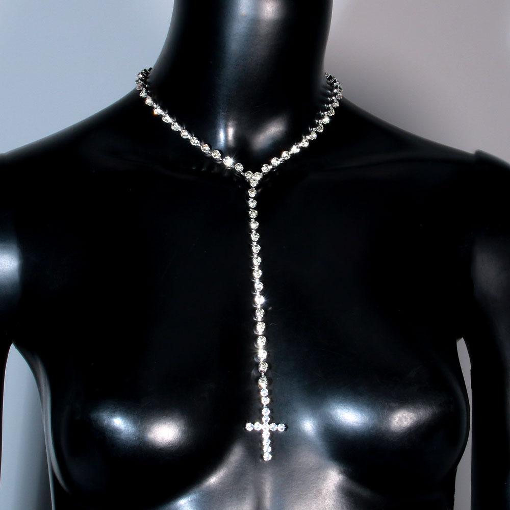 Rhinestone Accessories, Trendy Street Cross Necklace, Sexy Big Diamond Necklace Women'S Necklace