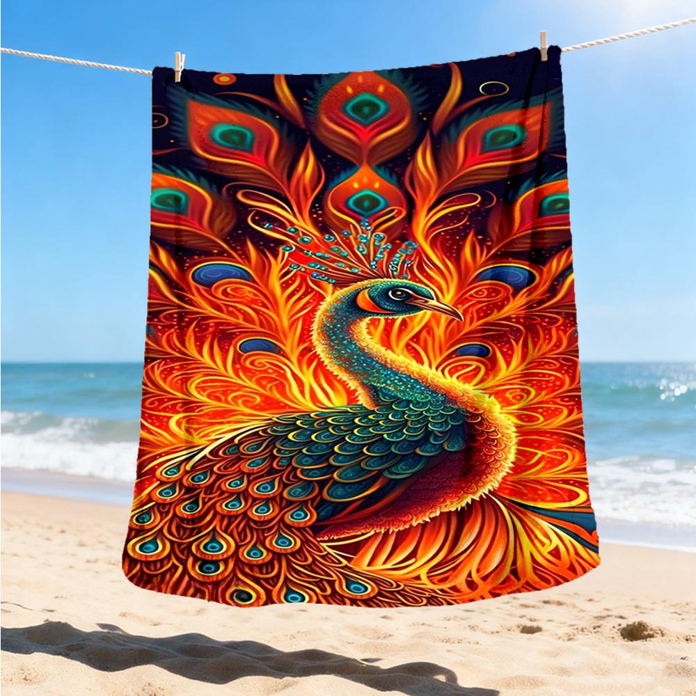 1pc Peacock Feather Print Print Outdoor Blanket, Lightweight Polyester,
