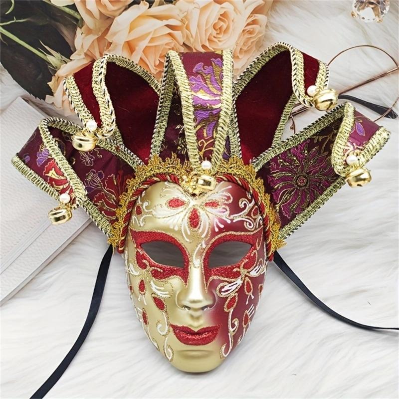 Masked Ball Mask With Bells Vintage Jester Mask Comedy Mask for Men Women Masked Ball Proms Halloween Cosplay Parties