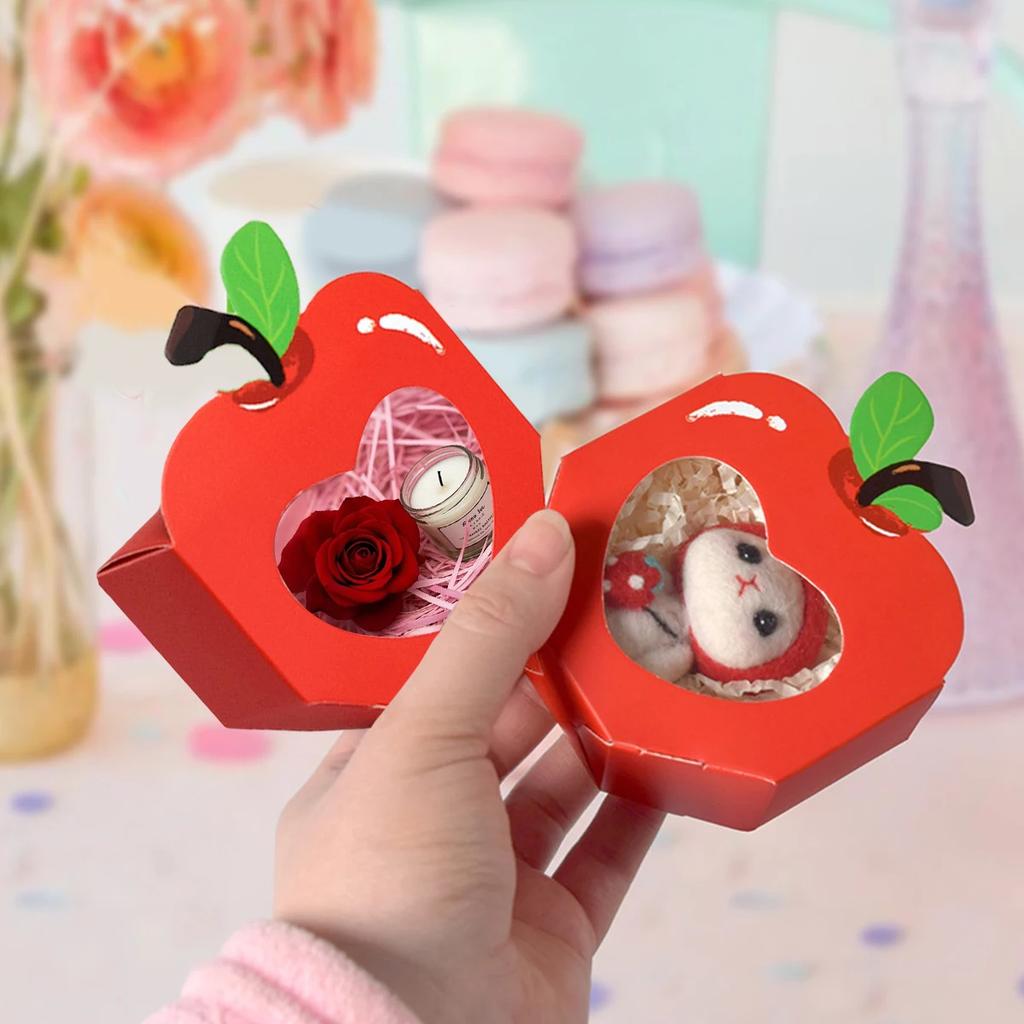 10/20Pcs Apple Window Candy Boxes Heart Winow Gift Box Mini Red Snack Sweet Paper Holder for School Birthday Wedding Party Favor
