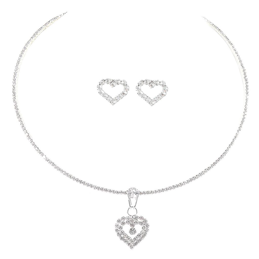 Luxury Cover Earrings Two-piece Set Shiny Diamond Love Necklace Earrings Set