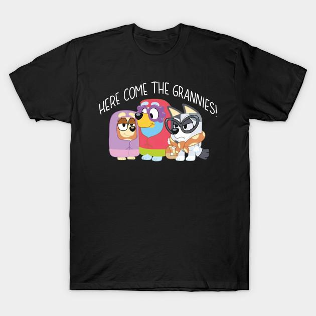 Heren Zwart Print T-shirt Bluey Hier Komen De Oma's Grappige Scène Geen-Knippen Transferpapier Print Katoenen T-shirt