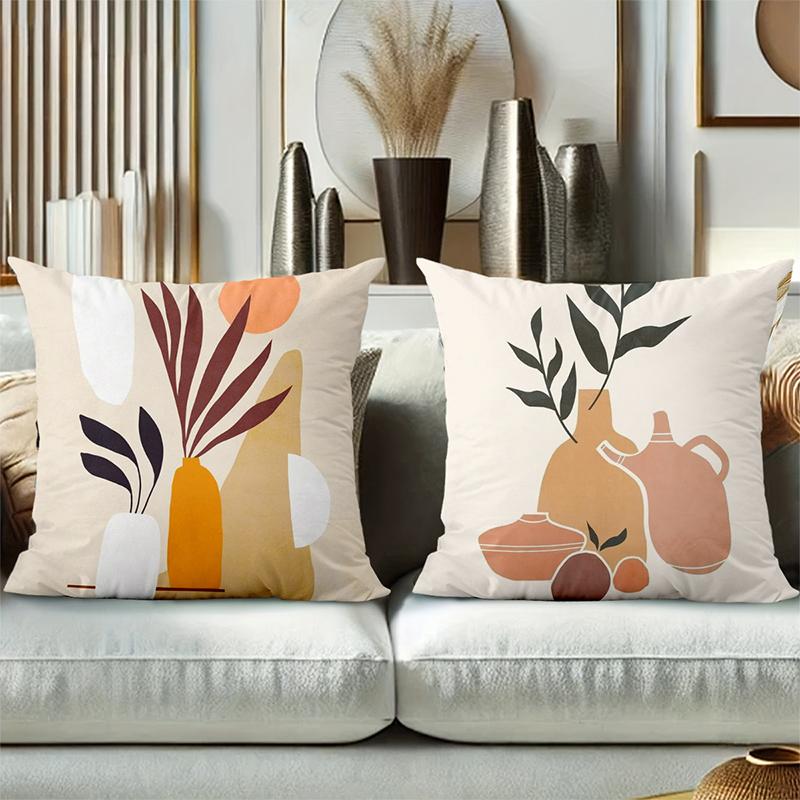 Vase And Plant Pattern Decorative Cushion Covers Polyester Pillowcase, Sofa Decorative Cushion Cov Headboard Pillow