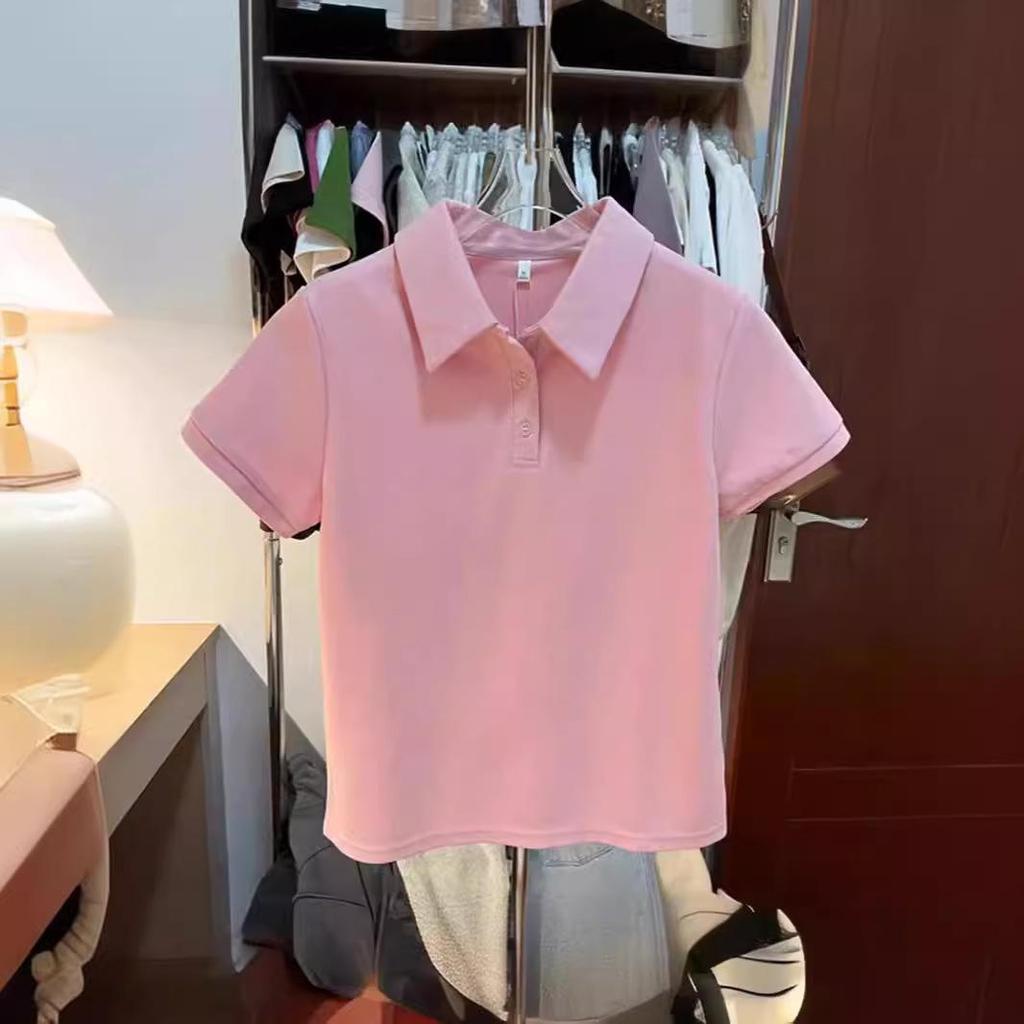 Women's Casual White Button-Up Polo Collar T-Shirt - Summer 2026 Stylish Versatile Short-Sleeved Top