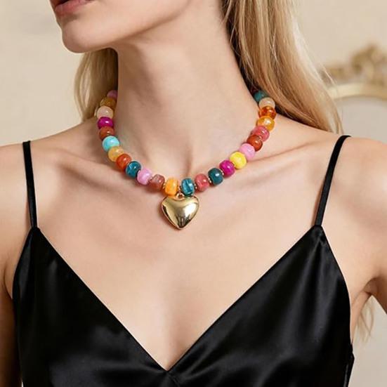 Colorful Chunky Beaded Necklace for Women Resin Beads Short Necklace Bohemian Style Chunky Choker for Summer Beach Holiday Party Vacation