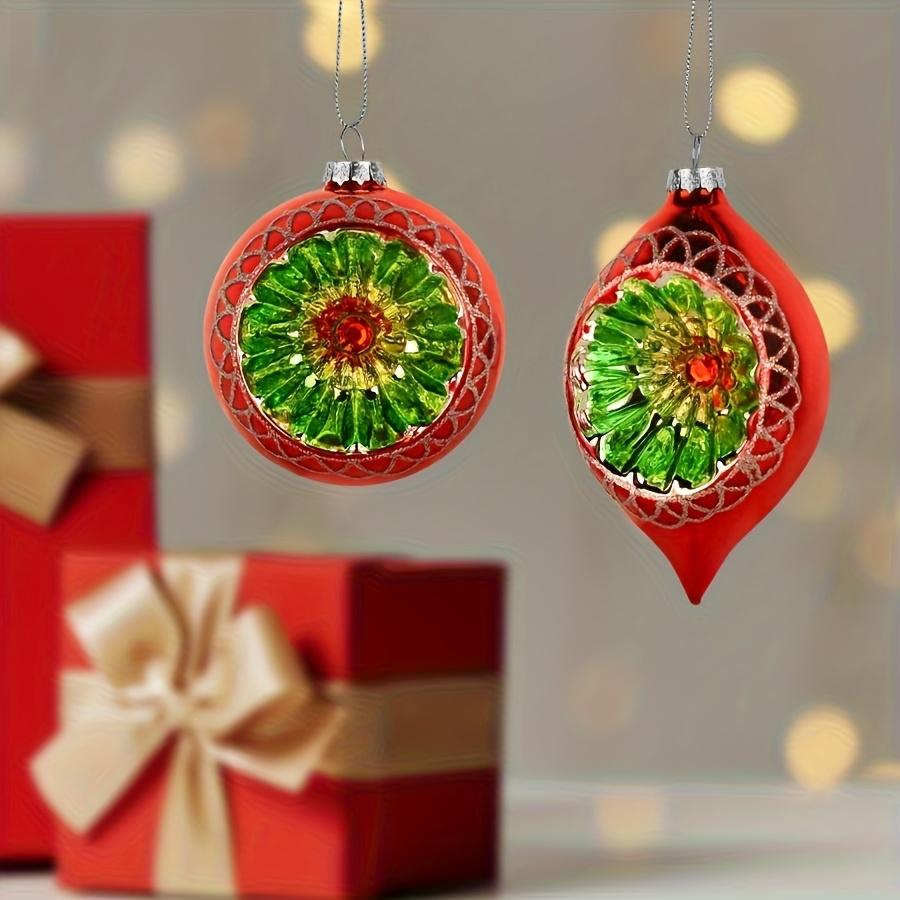 2pcs Elegant Double Pointed Glass Ball Ornaments with Floral Design Durable Hanging Christmas Tree Decorations for Festive Home Party Ambiance
