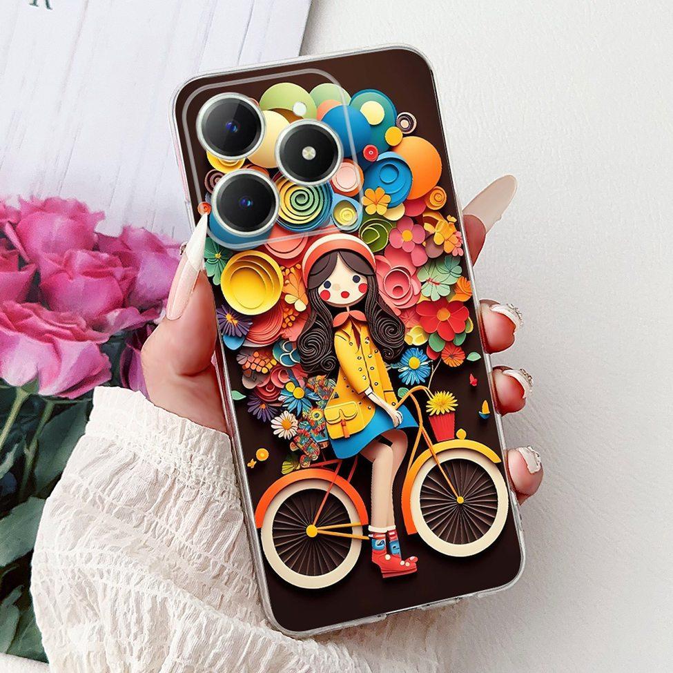 4G Clear For Realme Note 60 Case RMX3933 Luxury Butterfly Love Flowers Cool Lion Painted Phone Case For Realme Note 60X RMX3938