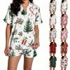 Women's Christmas Pajama Set Short Sleeve Button Down Shirt and Shorts Sleepwear Set
