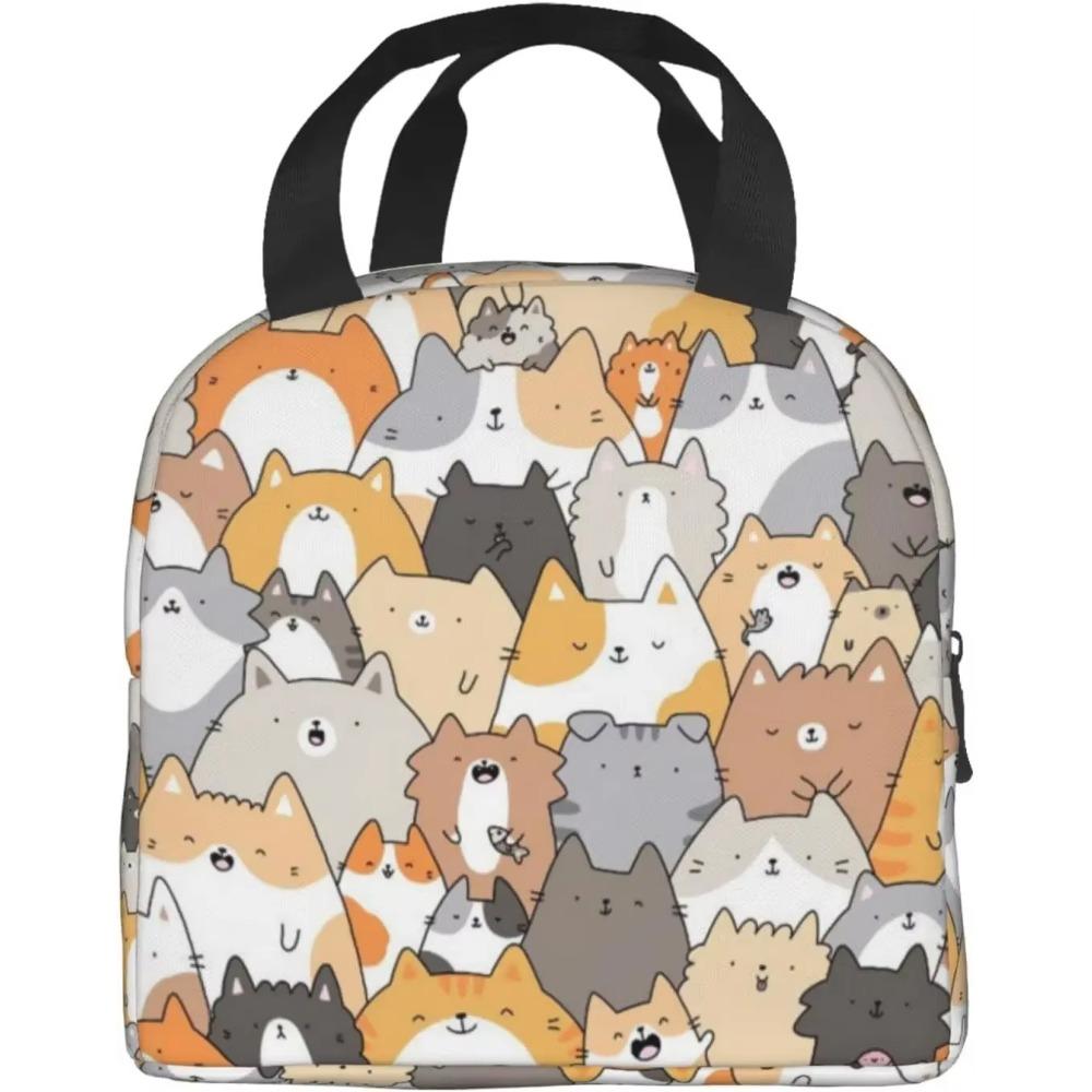 Pink Summer Fruits Watermelon Pineapple Cat Insulated Lunch Bag for Girls Reusable Lunch Tote Portable Lunch Box Cooler Bag