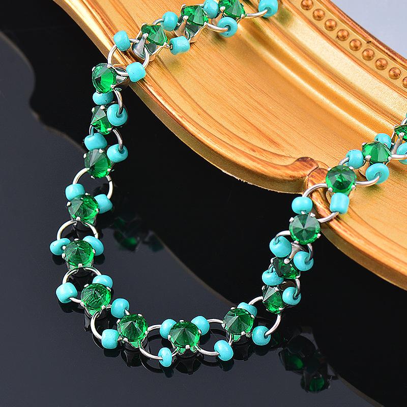 

Титан, титан, сталь, синие рисовые бусины, цепочка на ключицу из лога