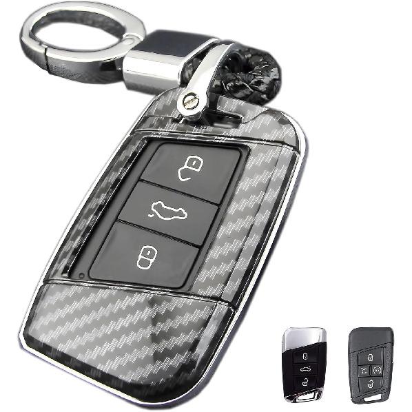 For Volkswagen VW Key Fob Cover, ABS Carbon Fiber Pattern Car Key Case Protector for 2017-2022 2023 VW Atlas Jetta Passat Tiguan Arteon Golf Skoda