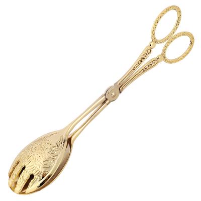 Bread Tongs Vegetable Clips Cake Clamp Buffet Clamps Barbecue Tongs(Golden Round Head)
