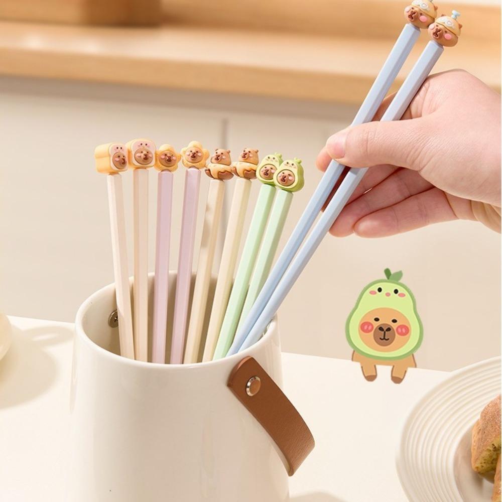 1/5 Pairs Easy To Use Chopsticks Anti-Slip Food Clip Cartoon Capybara Chopsticks  Kids Supply