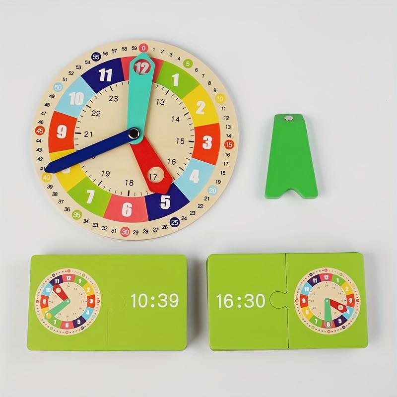 Wooden Learning Clock Teaching Time Montessori Toys for Toddlers Kids Early Educational Toy 12/24 Hours Clock for Baby Kids