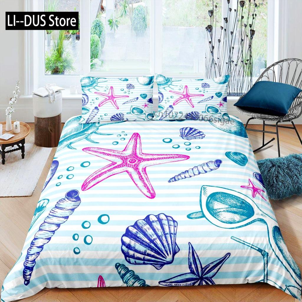 Blue Green Coastal Quilts Full Queen Size Bedding Coverlet Soft Starfish Bed Cover Ocean Quilt Set Seaside Home Decoration 3 Pcs
