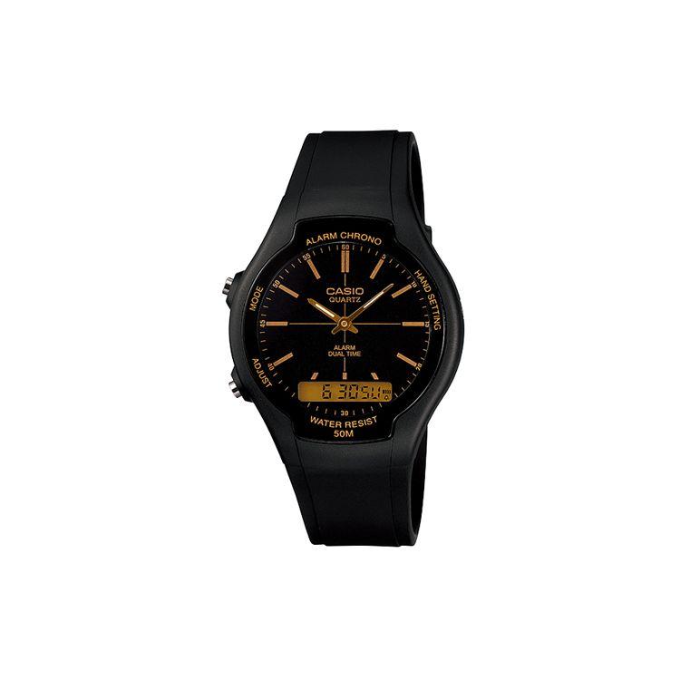 

Casio Youth Series Round Dual Display Fashion Retro Casual Streamlined Classic Pointer Dual Display Multifunction Large Dial Quartz Movement AW-90H-9E Black Dial