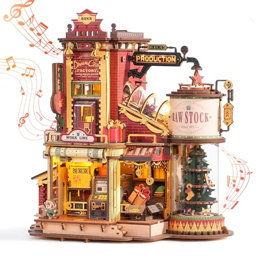 

ROKR 3D Wooden Puzzle Gift Factory with Light Effects and Music - Christmas Tree Interior Decoration, Atmosphere Creation, Entryway, Craft Kit, DIY As