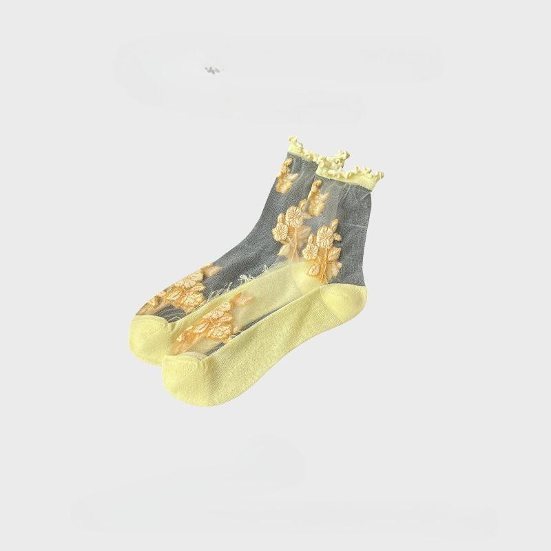 

Summer New Style Thin Women s Socks Breathable Ice Silk Flower Crystal Stockings Short Sweat-absorbent Non-slip Cotton Socks Bottom Tube Socks