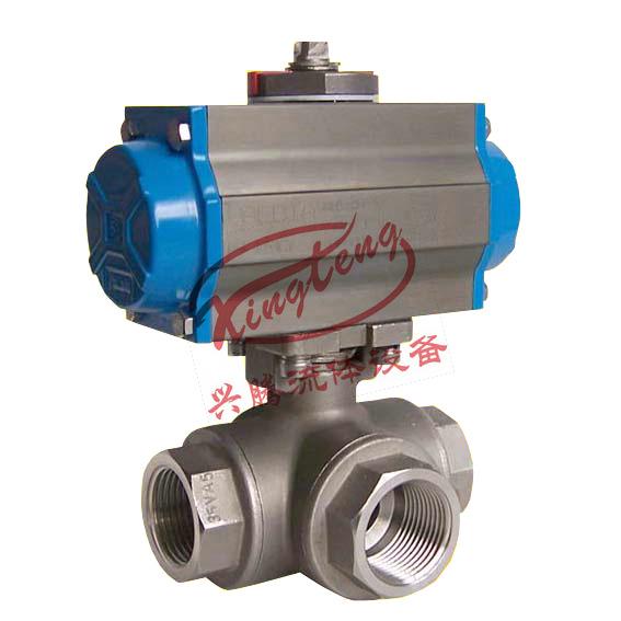 Stainless Steel 304 Pneumatic Internal Thread Three-Way Ball Valve Q614F