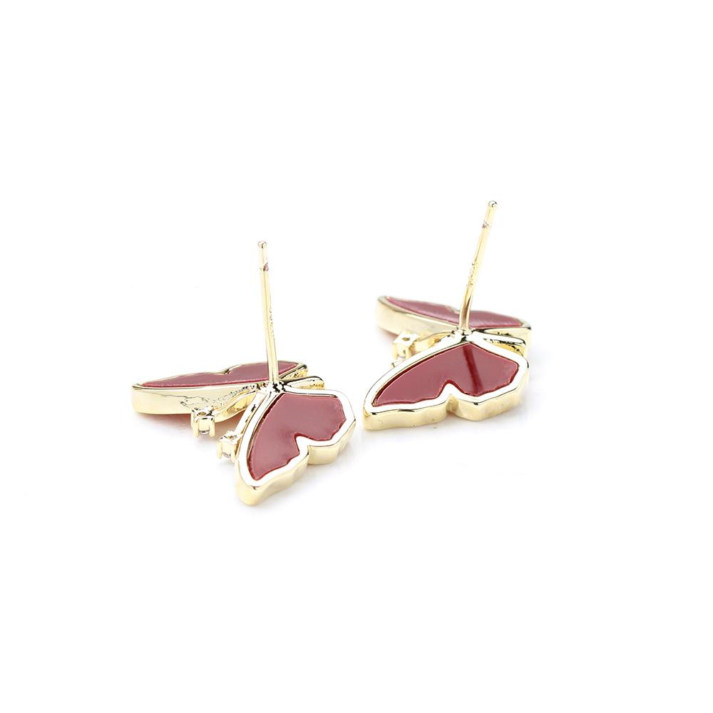 New Year's Red Oil Drip Stone Butterfly Earrings Gold-plated Versatile Insect 925 Silver Needle Stud Earrings Women's Earrings