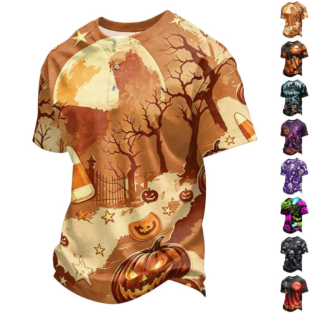 Men's Quick-Dry Neck Short Sleeve T-Shirt with Halloween Print