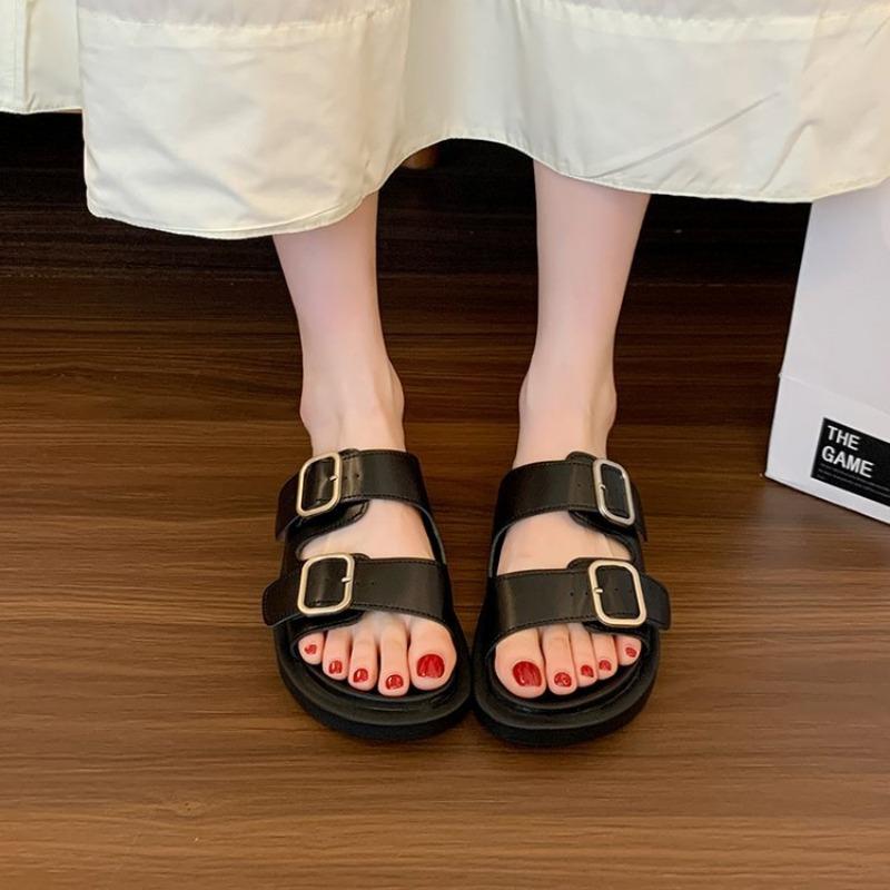 Fashion Beach Shoes Womens Slippers Outdoor Pantofle Slides Platform Low Fashion Sabot 2025 Luxury Rubber Hoof Heels PU Rome Slippers