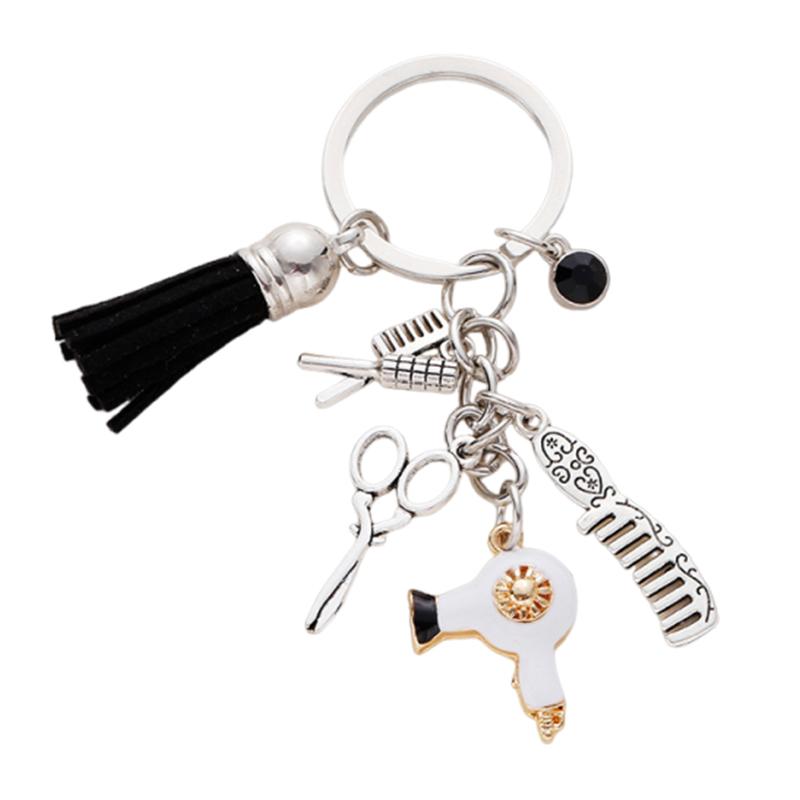 

Cute Comb Scissors Hair Dryer Car Key Chain Barber Hairdressers Hair Stylist Keychain Pendant For Backpack Purse білий