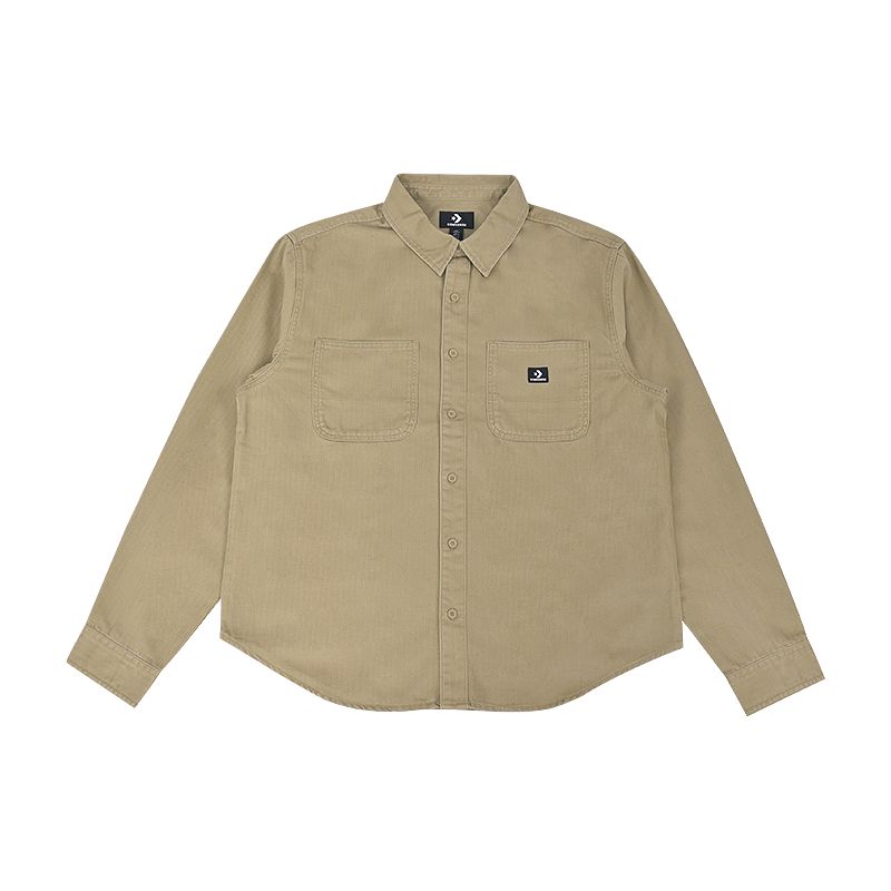 Converse Shirts Men s Khaki Lapel Moderate MCJ562-FAK L