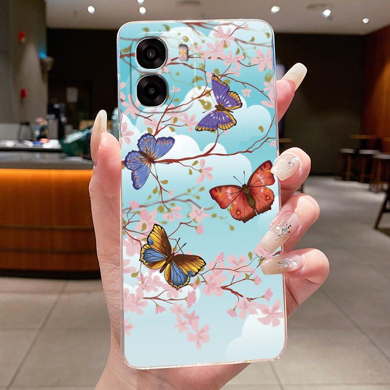 Custodia Per OPPO A6X 4G A6 Fiore Farfalla Cover Protettiva OPPOA6X 5G CPH2823 CPH2819 Trasparente Morbido Silicone TPU Copri Telefono