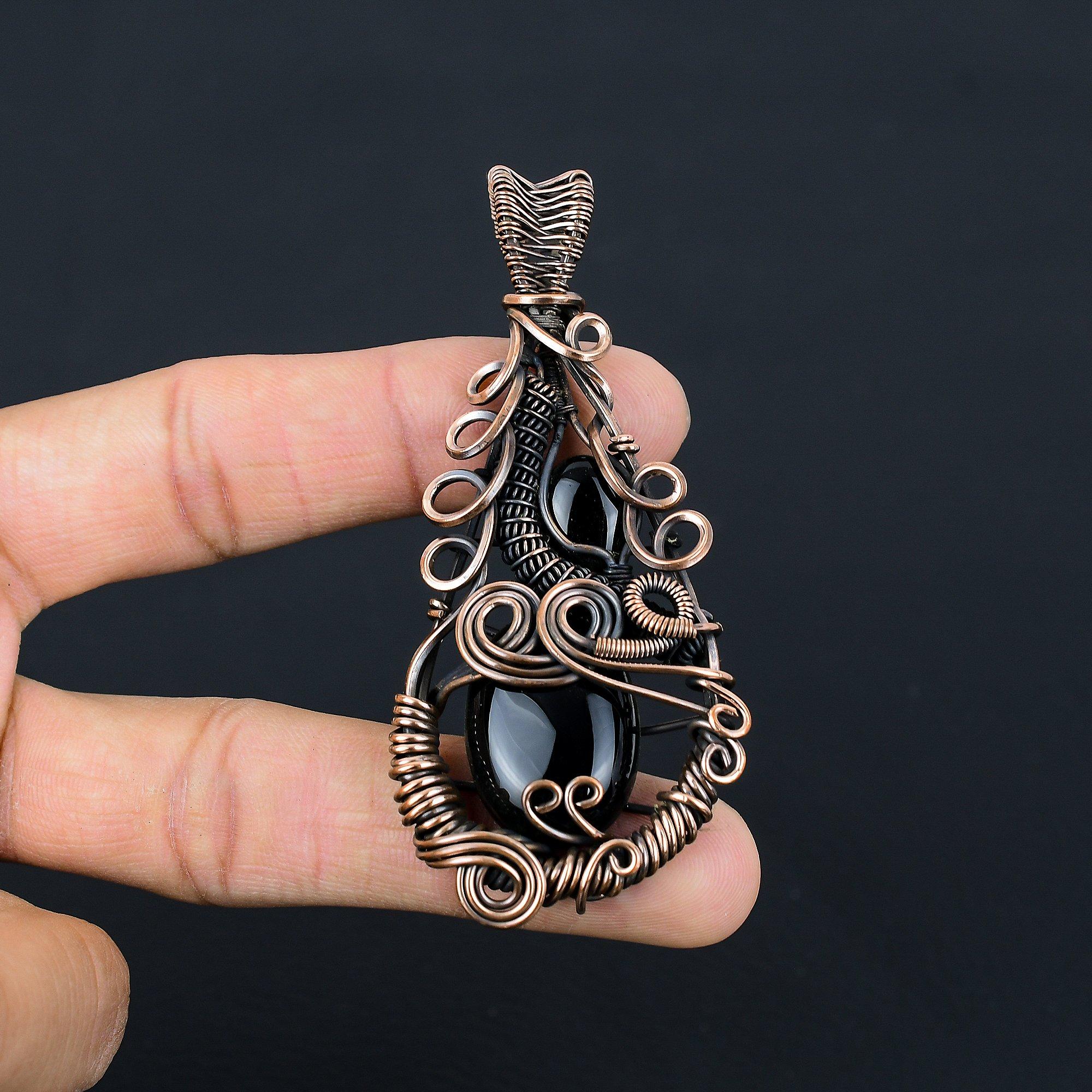 

Украшения из черного оникса, Кулон, обернутый медной проволокой 999 пробы, Ювелирные изделия из драгоценных камней ручной работы, Подарки для жены, Совершенно новый кулон 2.55 Inches