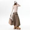 Women's Irregular Plaid Tassel A-line Skirt with Embroidery - High Waist, Slimming Fit, Mid-length for Autumn/Winter