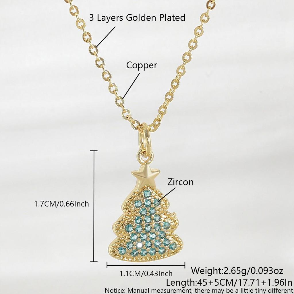 Copper Zircon-Embellished Christmas Tree & Snowman Pendant Necklace