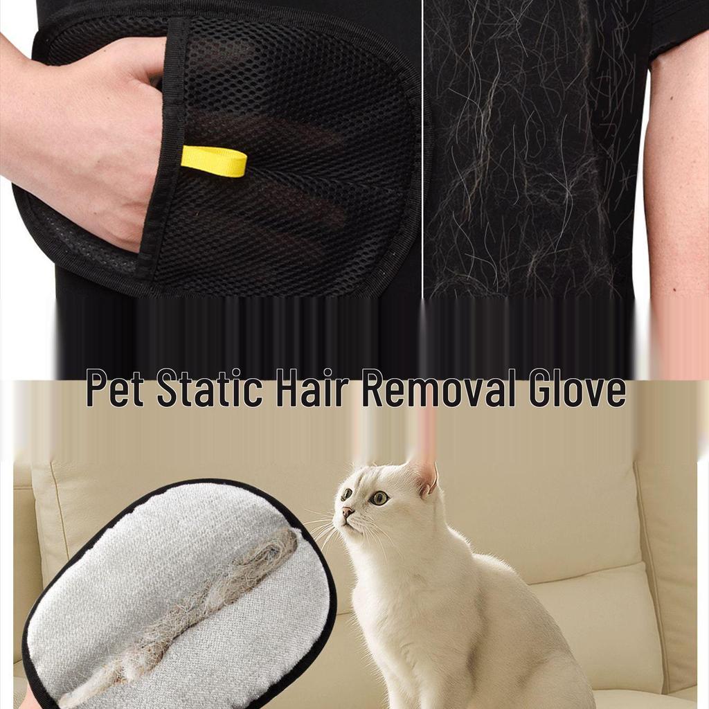 Pet Hair Removal Gloves with Dual Bristles and Lint Roller - Effective Cat Fur Remover