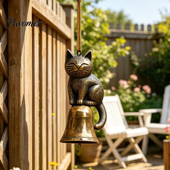 Glücksbringendes Geschenk zum Geburtstag Metallkatze Windspiel, Einzigartige Gartendekoration, Außenstatue Klingeln Exquisite Türhängeornamente Liebhaber, Windspiele Glocke