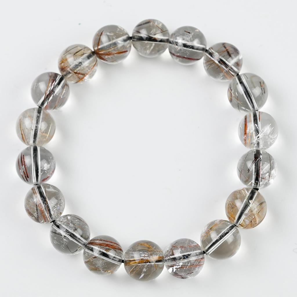 Eigado Red Rutilated Quartz 18 Inner Natural Power Good Fertility Bracelet, Beads, 11mm, Diameter Approx. 16cm, Stone, Stone, Luck, Amulet, Fortune,