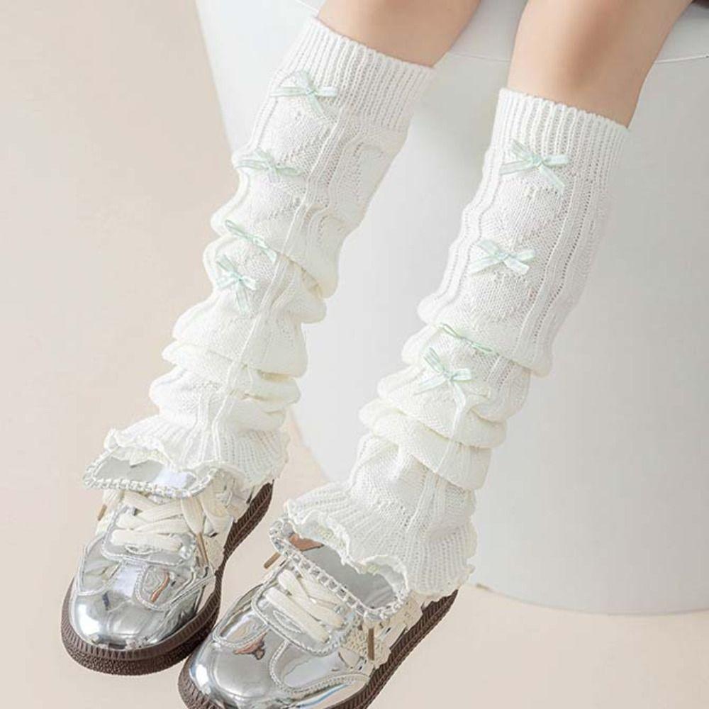 Korean Style Knitted Leg Cover Harajuku Plaid Bow Socks Cute Children's Leg Warmers Baby