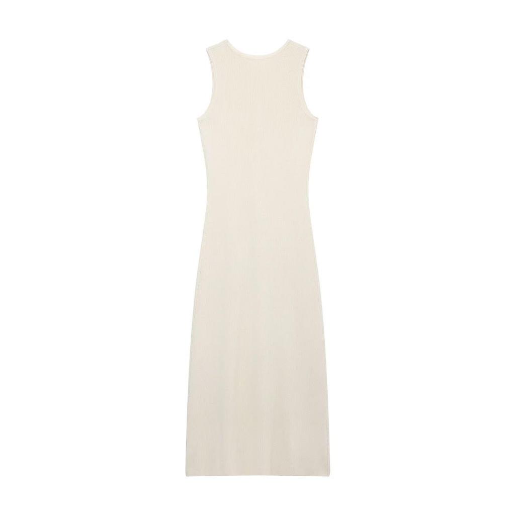 2025 Spring Women's European & American Slim Knit Sleeveless Single-Breasted High-Waisted Dress
