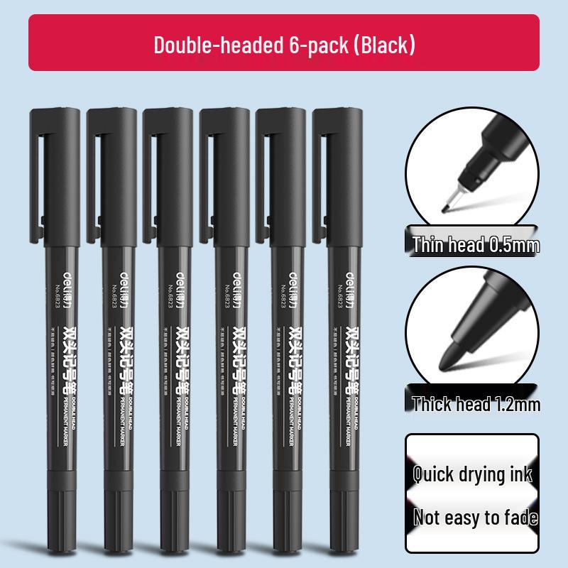 Deli Double-Ended Black Oil-Based Fine Tip Marker for Art Students and Children s Drawing
