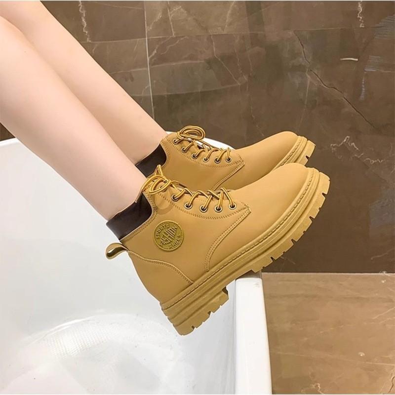 Fashion women's shoes autumn and winter Martin boots British style high-top retro tooling locomotive boots thick-soled big yellow boots short boots