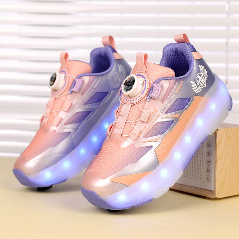 Patines de Ruedas con Freno para Niños Carga Plana Extraíble LED Cuatro Ruedas Zapatillas Deportivas Brillantes Zapatillas Brillantes para Mujer